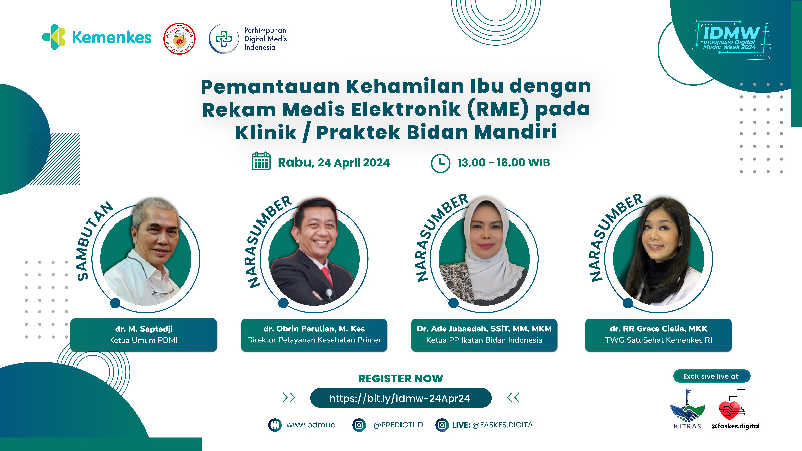 Webinar Pemantauan Kehamilan Ibu dengan Rekam Medis Elektronik (RME) pada Praktek Mandiri/ Klinik bekerjasama dengan PP Ikatan Bidan Indonesia (PPIBI) dan Perhimpunan Digital Medis Indonesia (PDMI)