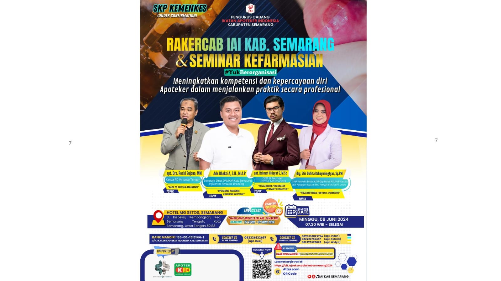 Seminar Yuk berorganisasi, meningkatkan kompetensi dan  kepercayaan diri Apoteker dalam menjalankan praktek  secara profesional