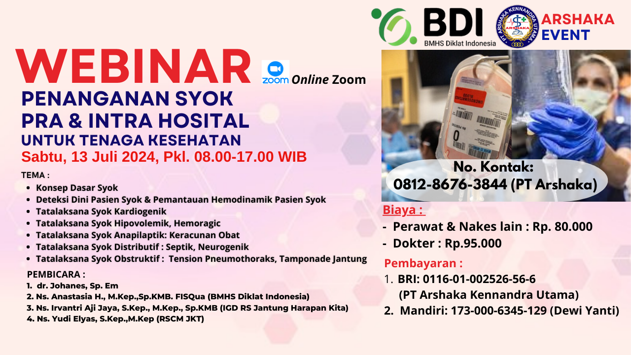 Webinar BDI - PT ARSHAKA - Penanganan Syok Pra  Intra Hospital untuk Tenaga Kesehatan
