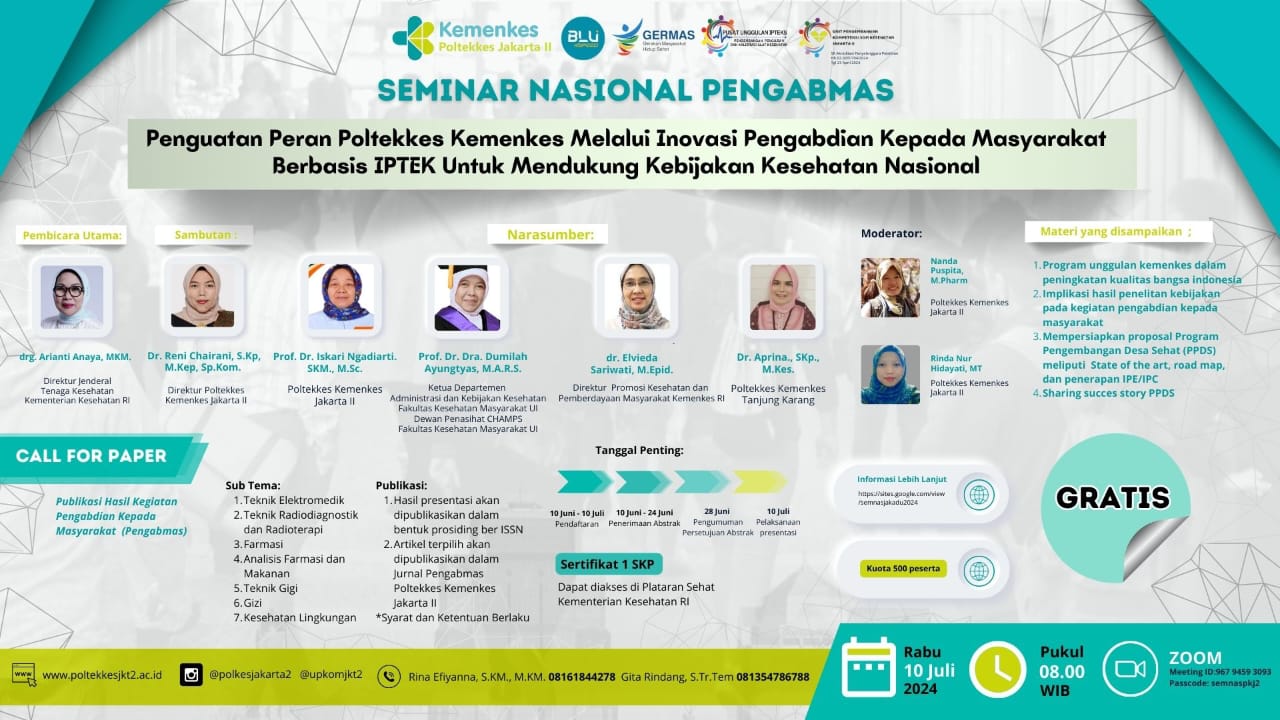Seminar Nasional Penguatan Peran Poltekkes Kemenkes Melalui Inovasi Pengabdian Kepada Masyarakat Berbasis IPTEK Untuk Mendukung Kebijakan Kesehatan