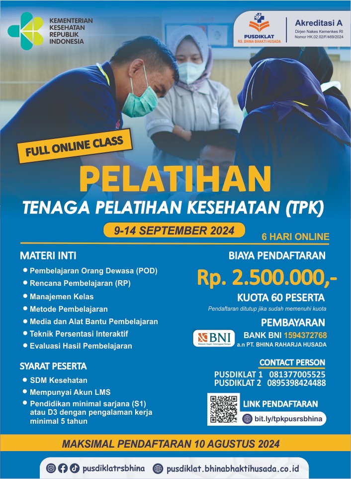 Pusdiklat RS Bhina Pelatihan Tenaga Pelatih Kesehatan (TPK)