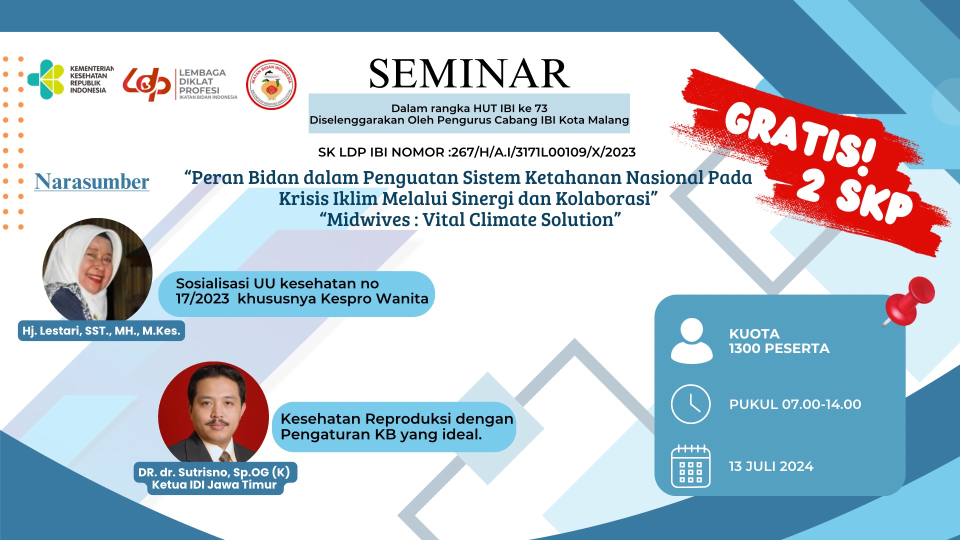 Seminar Peran Bidan dalam Penguatan Sistem Ketahanan Nasional Pada Krisis Iklim Melalui Sinergi dan Kolaborasi Midwives Vital Climate Solution - Cabang Kota Malang