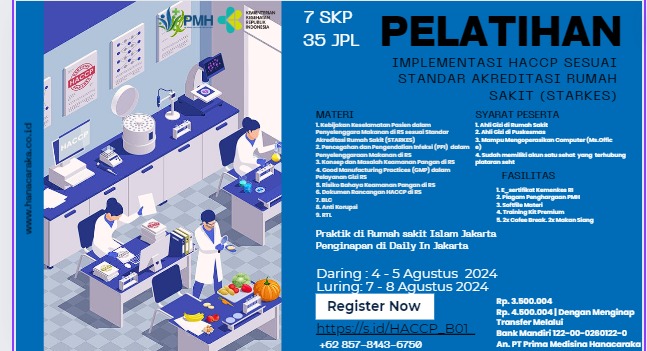 Pelatihan Implementasi HACCP Sesuai Standar Akreditasi Rumah Sakit (Starkes)