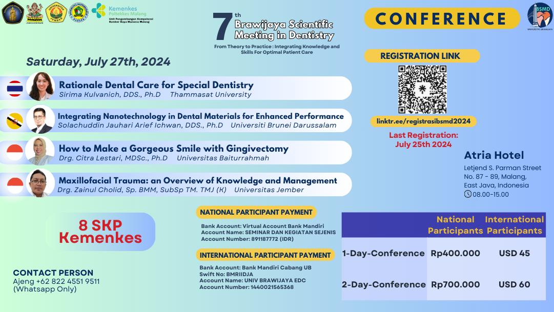 7th Brawijaya Scientific Meeting In Dentistry (From Theory to Practice Integrating Knowledge and Skills For Optimal Patient Care) Day 1
