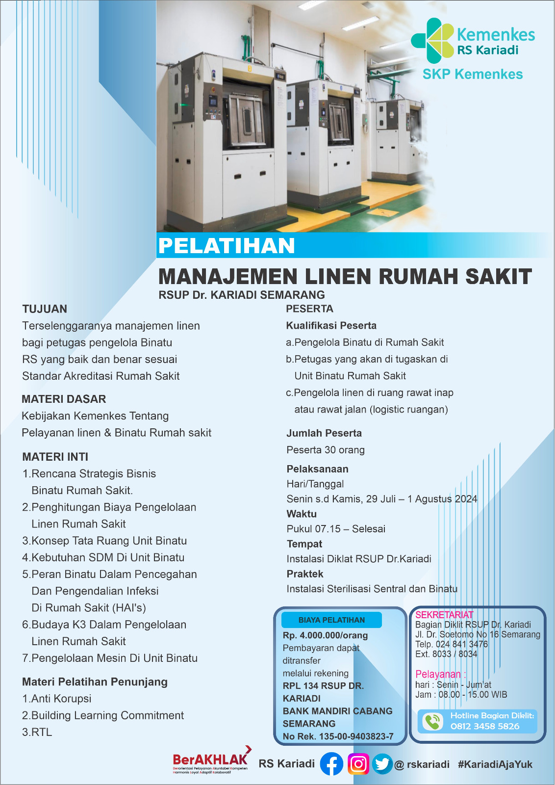 PELATIHAN MANAJEMEN LINEN RUMAH SAKIT BAGI PENGELOLA BINATU DI RUMAH SAKIT