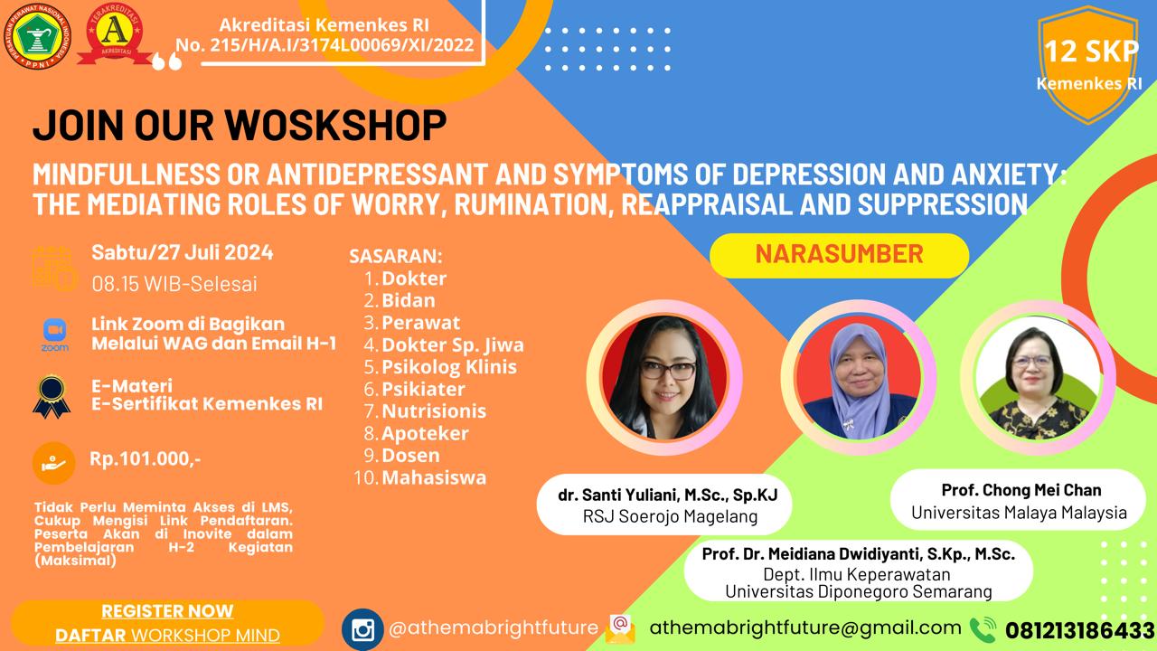 Mindfullness Or Antidepressant And Symptoms Of Depression And Anxiety The Mediating Roles Of Worry, Rumination, Reappraisal And Suppression