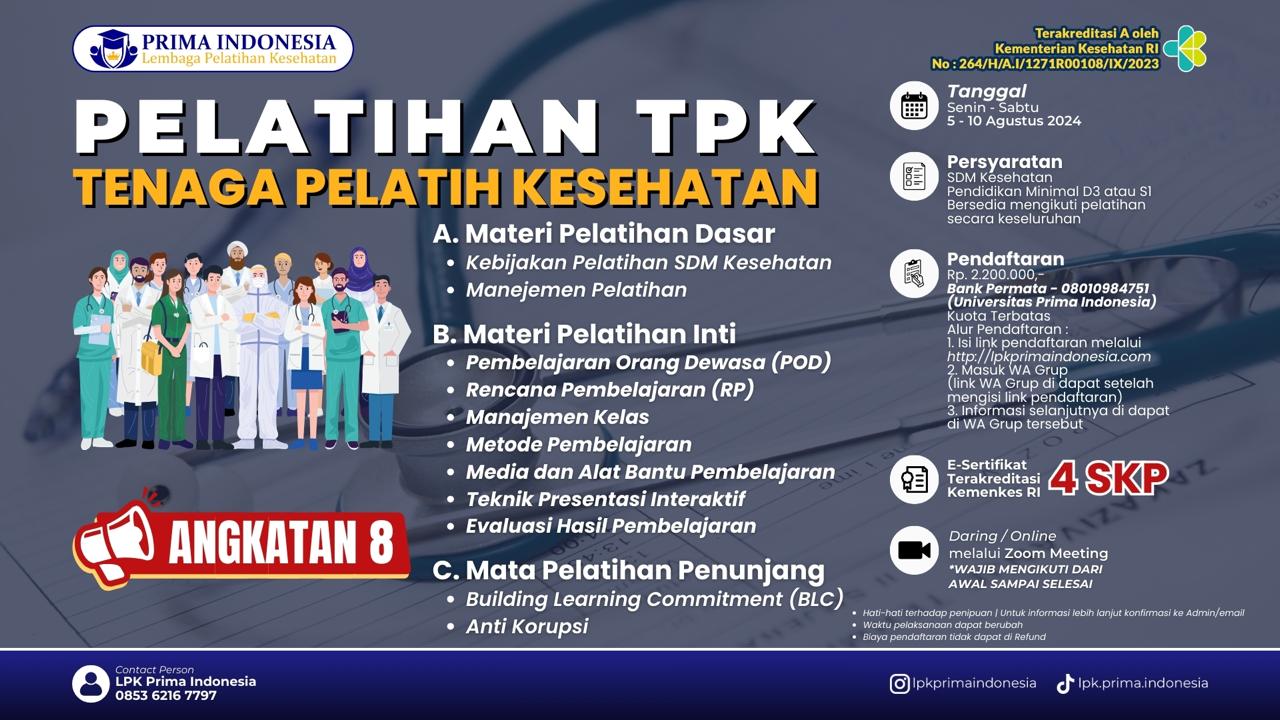 Pelatihan Tenaga Pelatih Kesehatan (TPK) Angkatan VIII