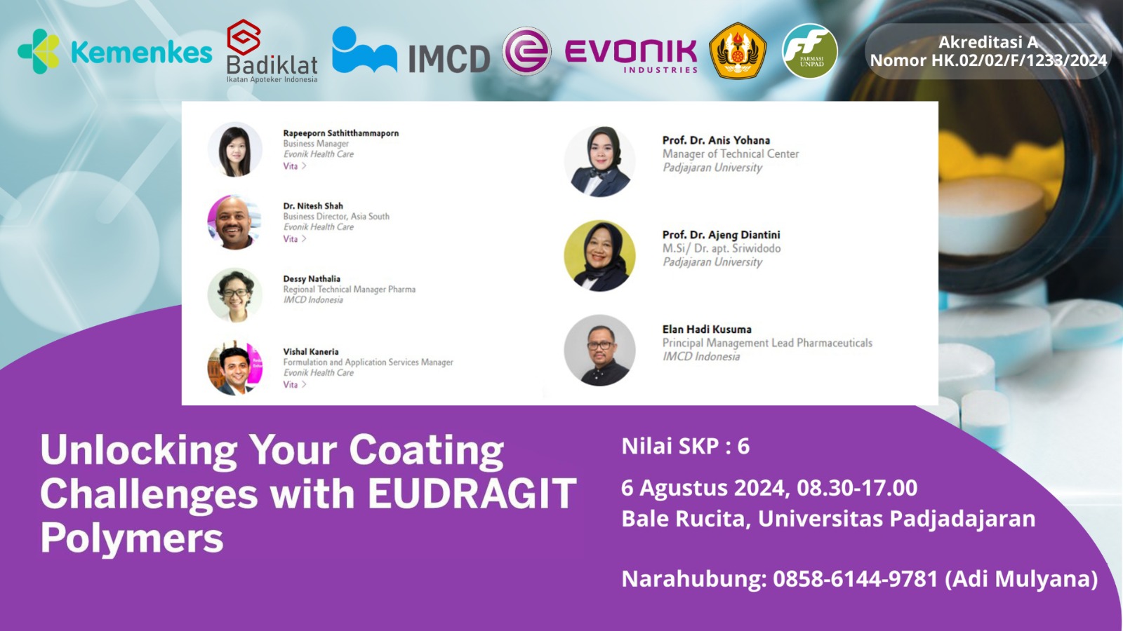 Workshop dan Seminar Advantages of Eudragit Methacrylate Polymer Application in Immediate, Enteric and Controlled Release for Oral Drug Delivery