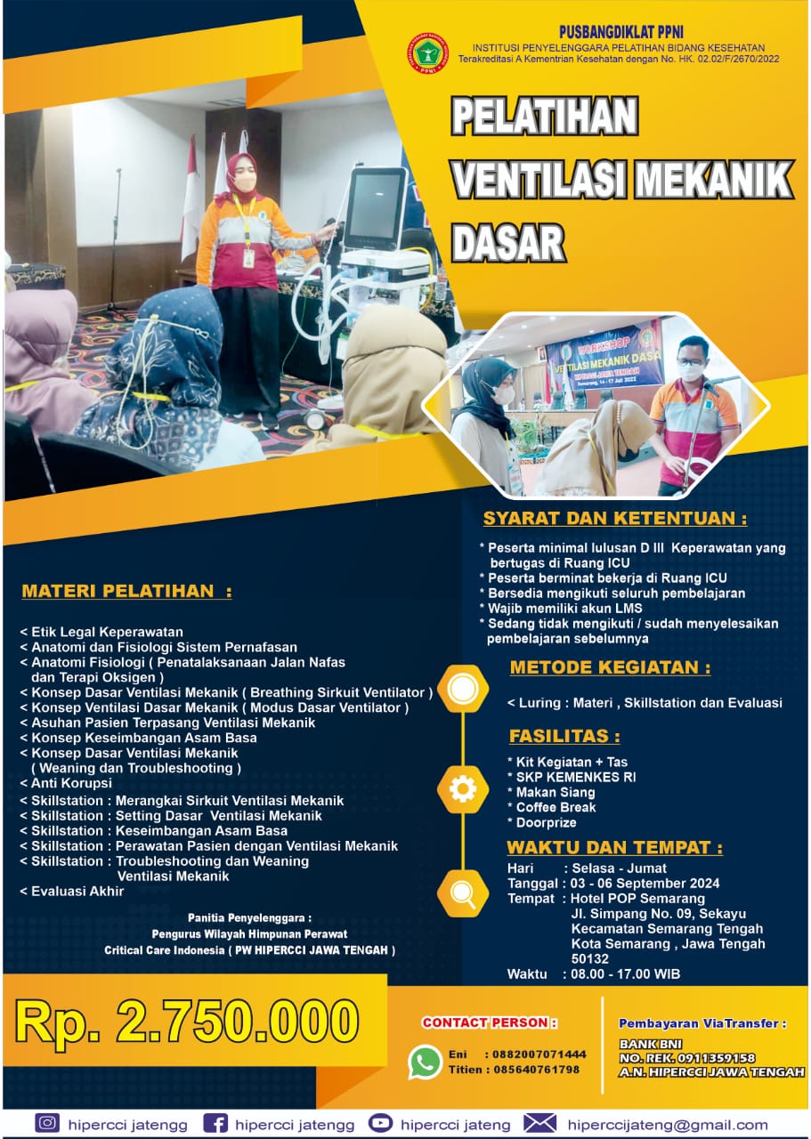 PELATIHAN VENTILASI MEKANIK DASAR BAGI PERAWAT (BASIC LEVEL) - Angkatan 2