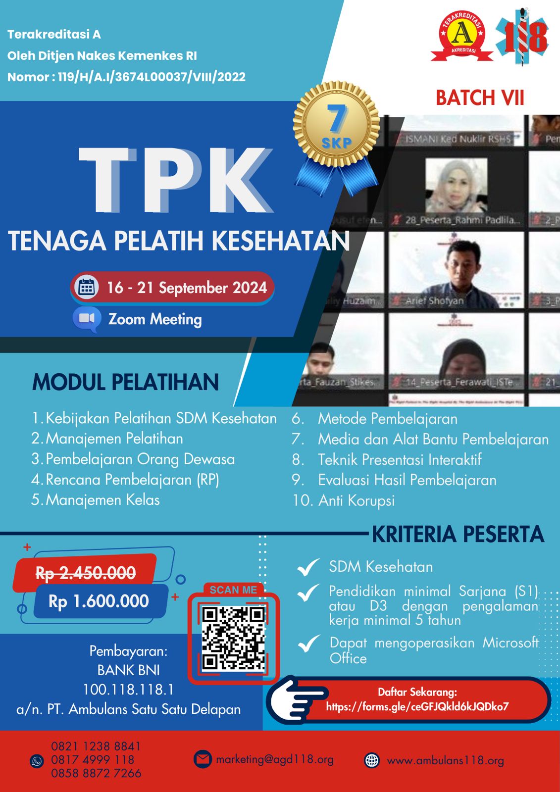 Tenaga Pelatih Kesehatan (TPK) Graha AGD 118 Batch 7