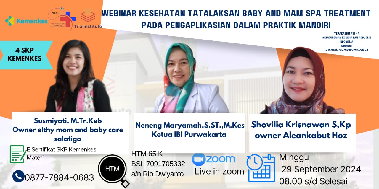 WEBINAR KESEHATAN TATALAKASAN BABY AND MOM SPA TREATMENT PEDA PENGAPLIKASIAN DALAM PRAKTIK MANDIRI