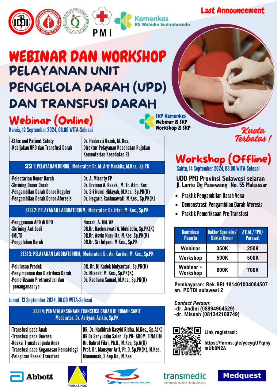 WORKSHOP PELAYANAN UNIT PENGELOLA DARAH (UPD) DAN TRANSFUSI DARAH