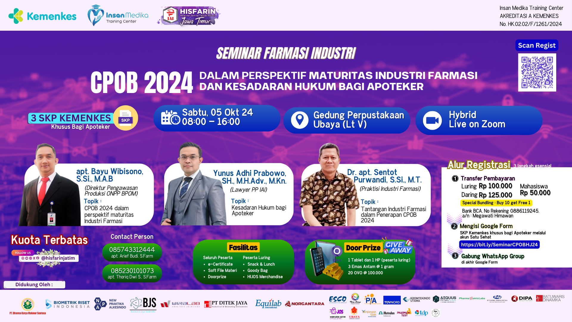 Seminar CPOB 2024 Dalam Perspektif Maturitas Industri Farmasi dan Kesadaran Hukum Bagi Apoteker
