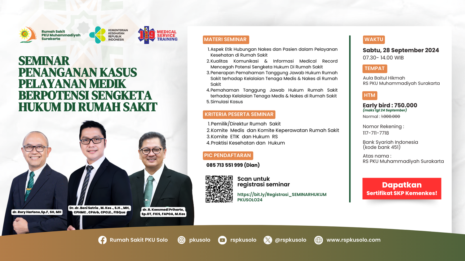 Seminar Penanganan Kasus Pelayanan Medik Berpotensi Sengketa Hukum Di Rumah Sakit