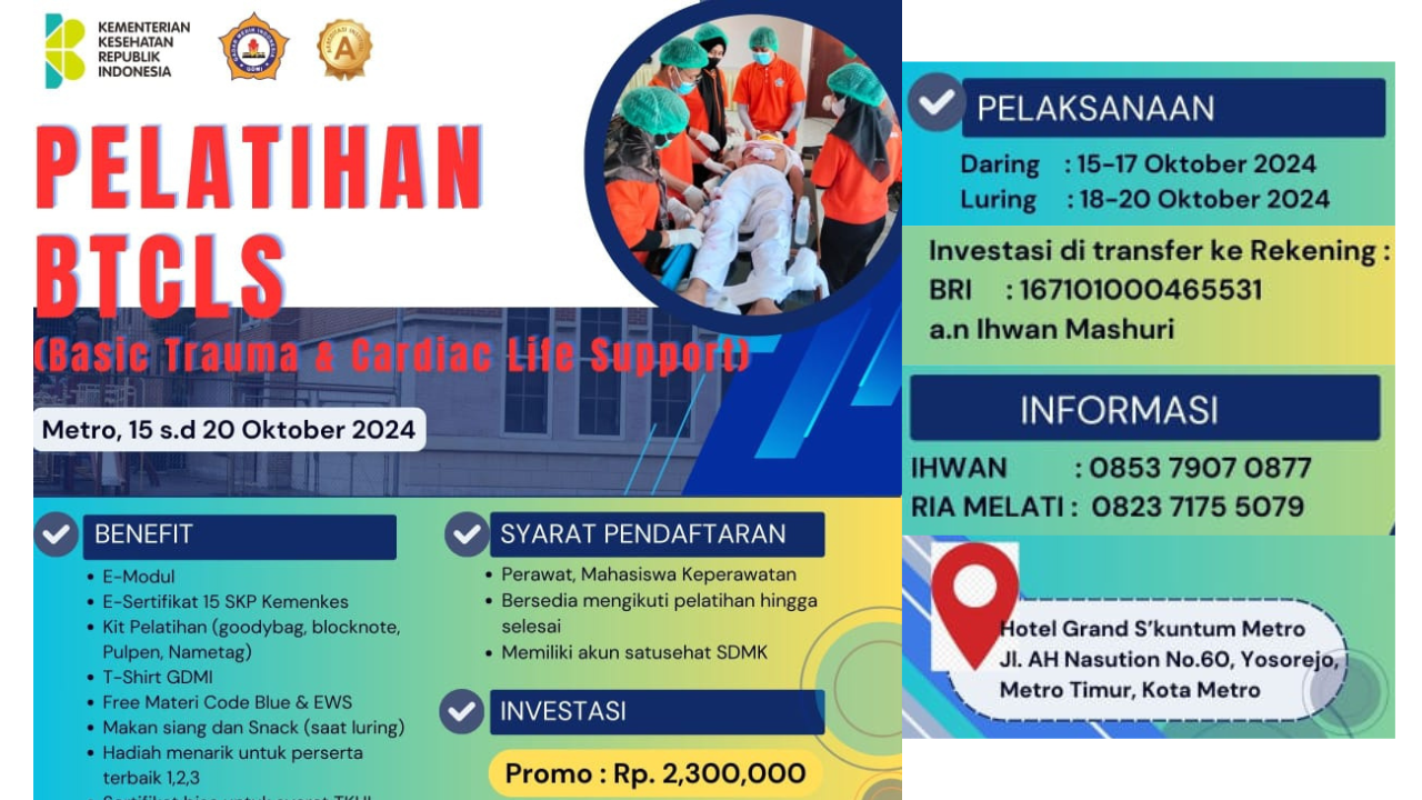 Pelatihan Basic Trauma Cardiac Life Support (BTCLS) di Metro, Lampung