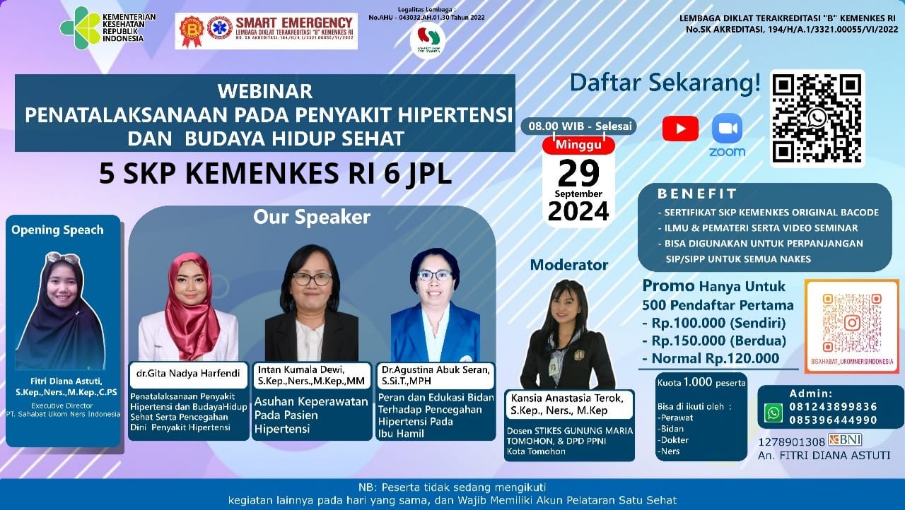 WEBINAR Sahabat Ukom Ners Indonesia dengan Tema Penatalaksanaan Pada Penyakit Hipertensi dan Budaya Hidup Sehat