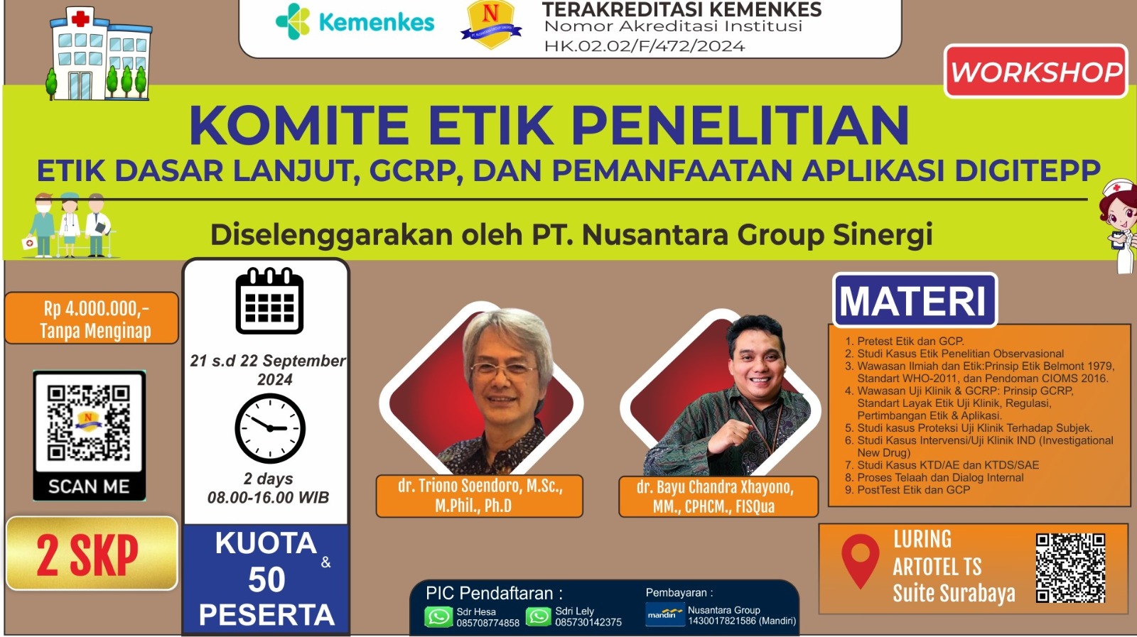 Workshop Komite Etik Dasar Lanjut, GCRP, dan Pemanfaatan Aplikasi DigiTEPP
