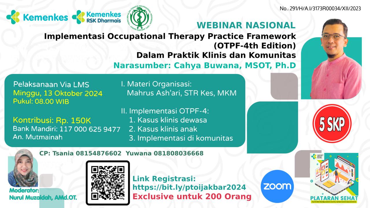 Webinar Implementasi Occupational Therapy Practice Framework  Domain and Process (OTPF-4 th Edition) dalam Praktek Terapi Okupasional di Indonesia