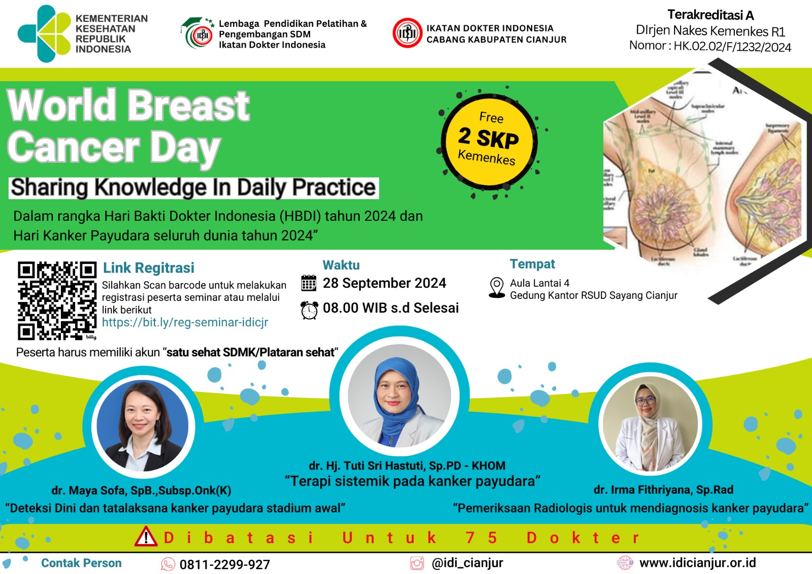 Seminar Sehari Sharing Knowladge In Daily Practice dalam rangka Hari Bakti Dokter Indonesia (HBDI) tahun 2024 dan Hari Kanker Payudara seluruh Dunia tahun 2024