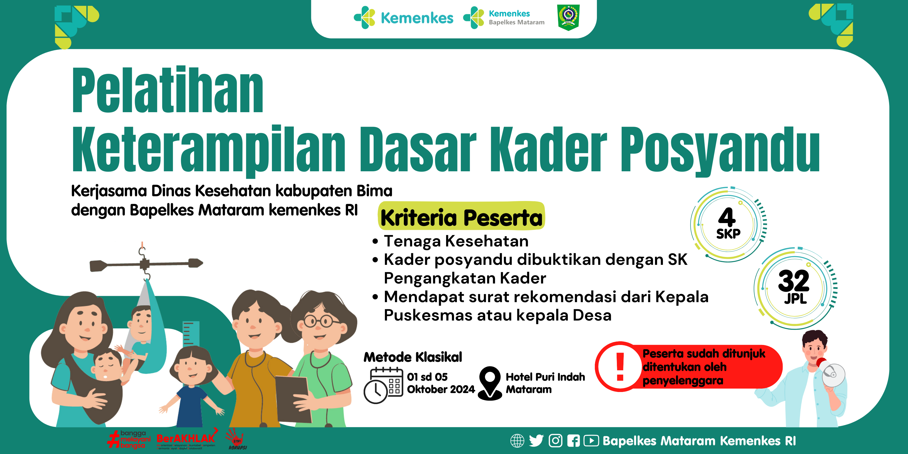 Pelatihan Keterampilan Dasar Kader Posyandu (Kerjasama Dinas Kesehatan Kabupaten Bima)