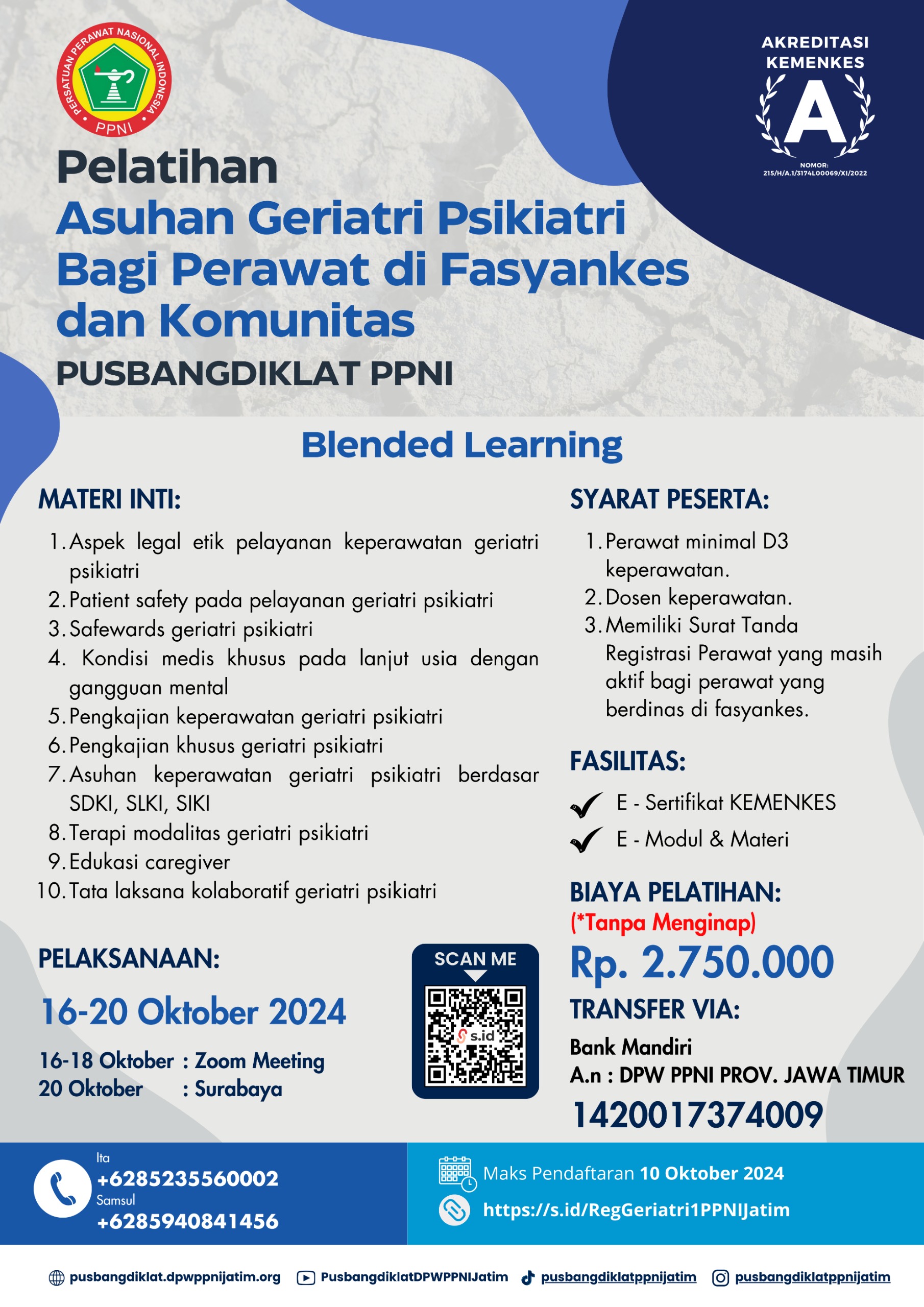 BATAL-Pelatihan Asuhan Geriatri Psikiatri Bagi Perawat Di  Fasyankes Dan Komunitas Di  DPW PPNI Surabaya
