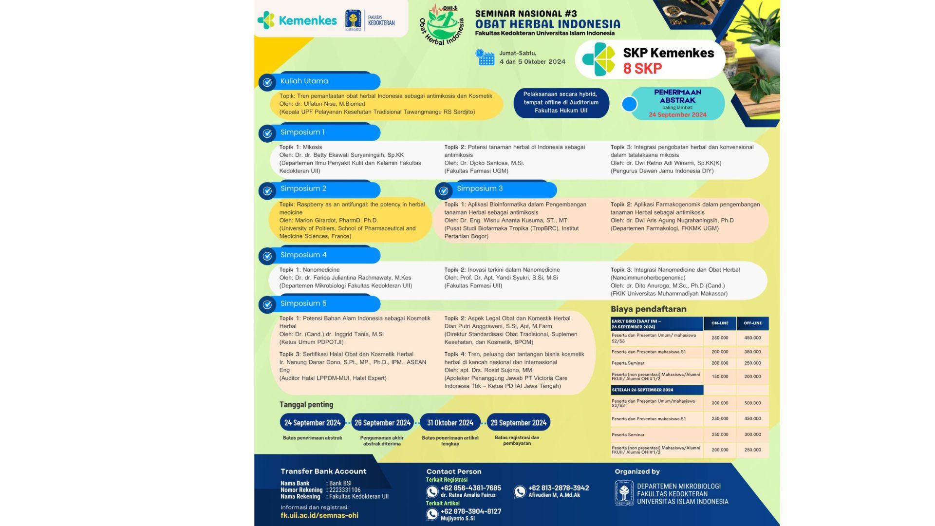 Seminar Nasional Obat Herbal Indonesia (Semnas-Ohi) 2024 Potensi Herbal Sebagai Antimikosis Dan Komestik