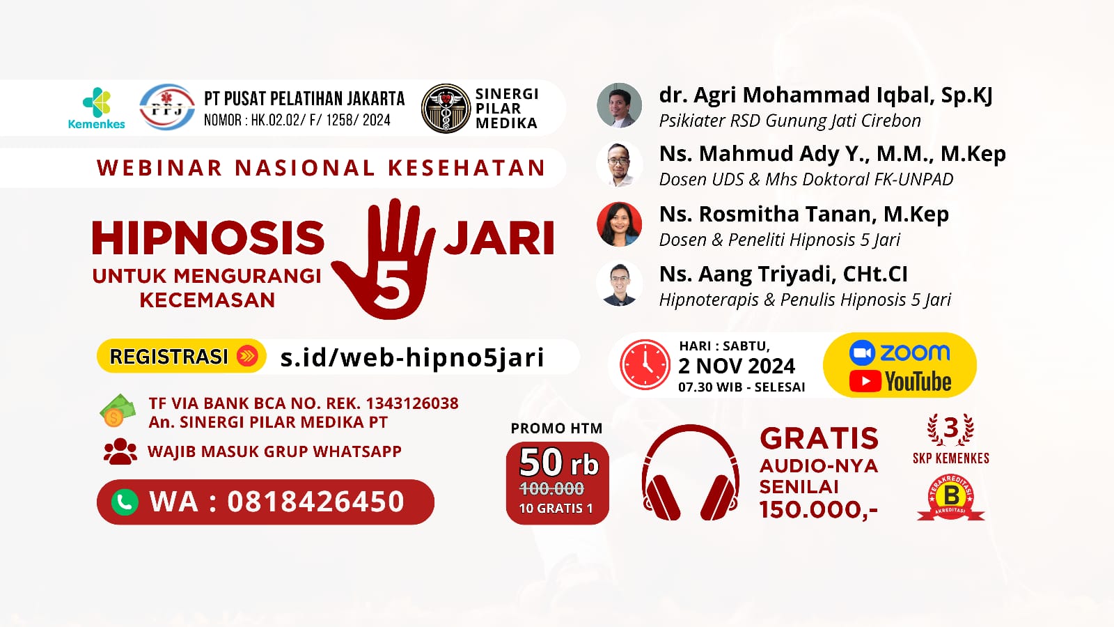 Webinar Nasional Kesehatan Hipnosis 5 Jari untuk Mengurangi Kecemasan