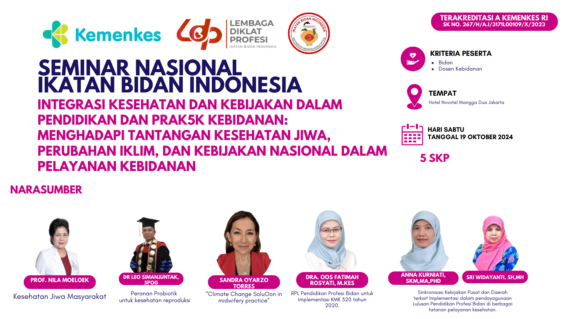Seminar Nasional IBI Integrasi Kesehatan dan Kebijakan dalam Pendidikan dan Praktik Kebidanan Menghadapi Tantangan Kesehatan Jiwa, Perubahan Iklim, dan Kebijakan Nasional dalam Pelayanan Kebidanan
