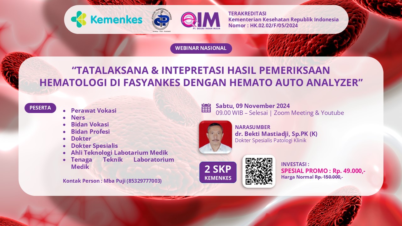 WEBINAR TATALAKSANA DAN INTEPRETASI HASIL PEMERIKSAAN HEMATOLOGI DI  FASYANKES DENGAN HEMATO AUTO ANALYZER