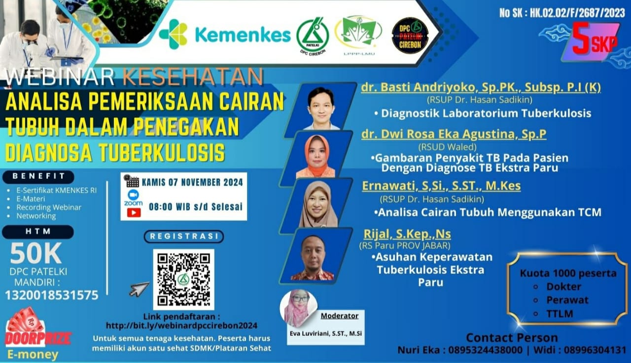 WEBINAR PEMERIKSAAN MIKROBIOLOGI ANALISA PEMERIKSAAN CAIRAN TUBUH DALAM MENEGAKAN DIAGNOSA TUBERKULOSIS_DPC PATELKI CIREBON