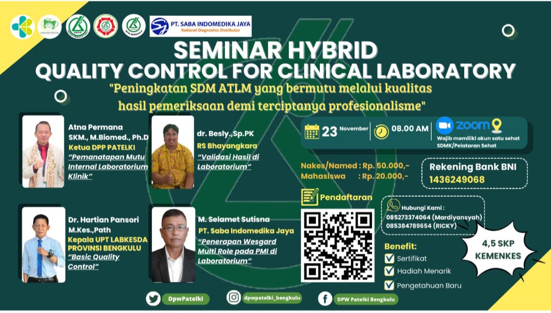 SEMINAR (HYBRID) QUALITY CONTROL FOR CLINICAL LABORATORY_DPW PATELKI BENGKULU