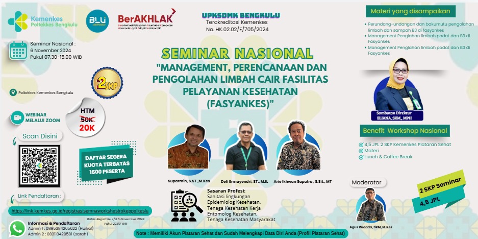 SEMINAR NASIONAL MANAGEMENT, PERENCANAAN DAN PENGOLAHAN LIMBAH CAIR FASILITAS PELAYANAN KESEHATAN (FASYANKES)