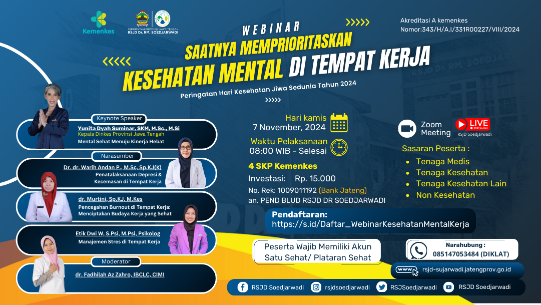 Webinar dalam Rangka Peringatan HKJS (Hari Kesehatan Jiwa Sedunia) Tahun 2024 Memprioritaskan Kesehatan Mental di Tempat Kerja