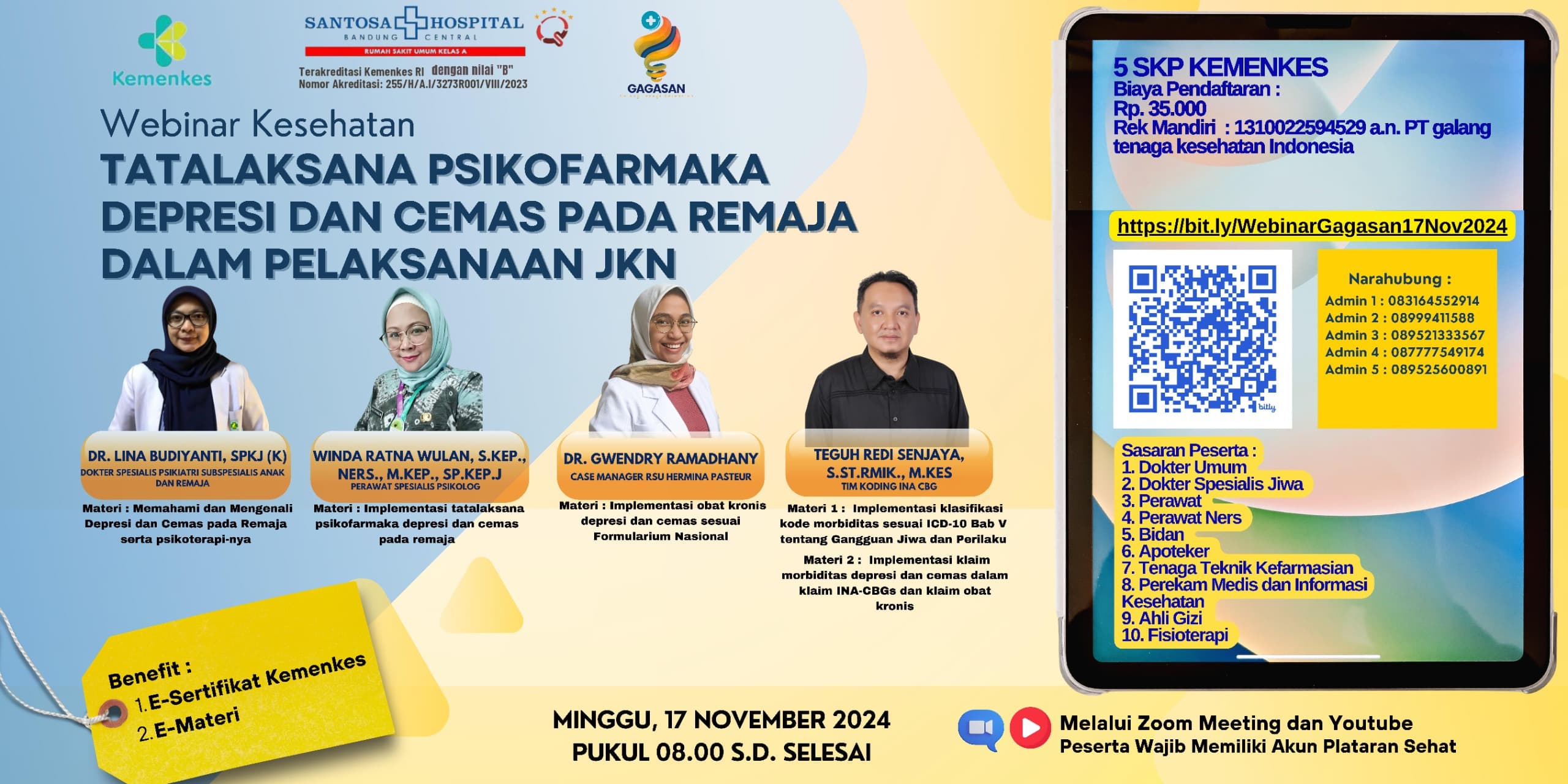 WEBINAR TATALAKSANA PSIKOFARMAKA DEPRESI DAN CEMAS PADA REMAJA DALAM PELAKSANAAN JKN (Kerjasama dengan Galang Tenaga Kesehatan Indonesia)