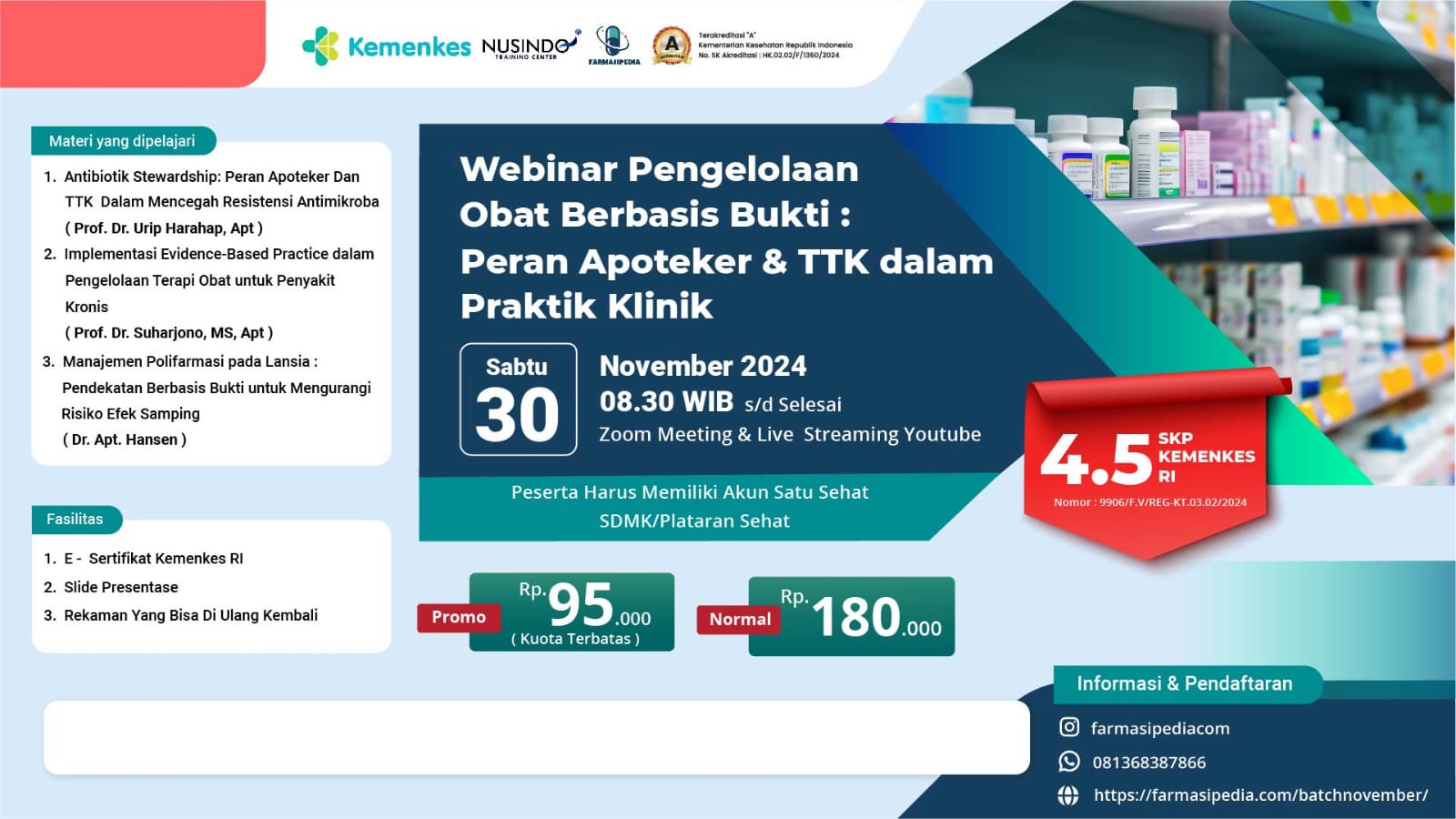 Webinar Pengelolaan Obat Berbasis Bukti Peran Apoteker  TTK dalam Praktik Klinik