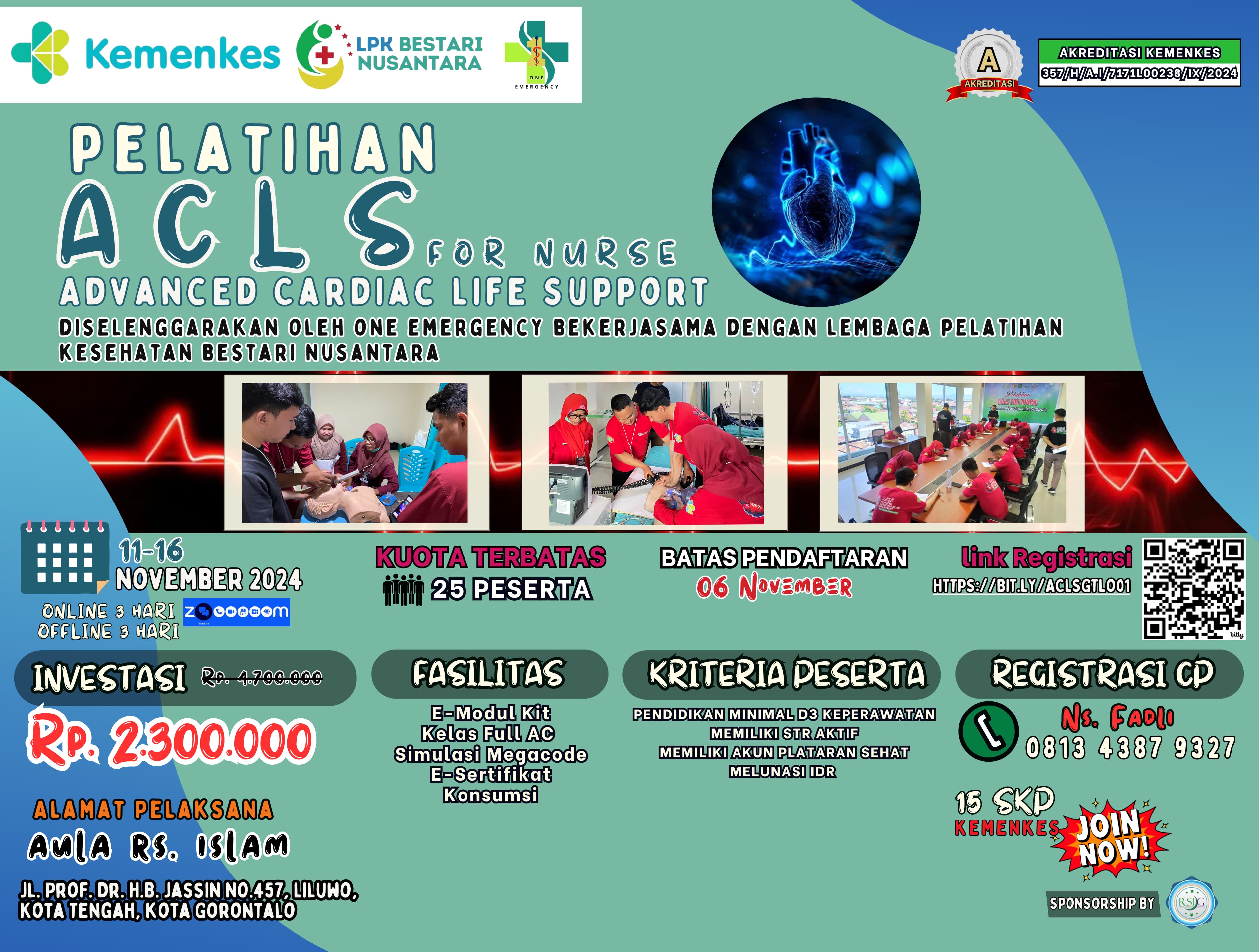 Pelatihan Advance Cardiac Life Support (ACLS) bagi Perawat Kelas B Bekerjasama Dengan One Emergency