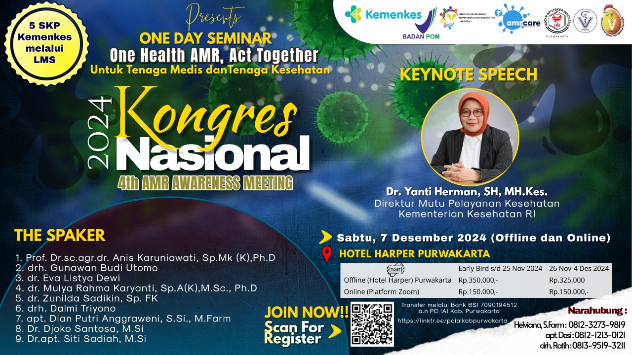 Kongres Nasional 2024  4th AMR Awareness Meeting One Health AMR, Act Together BERANI BERAKSI LAWAN AMR