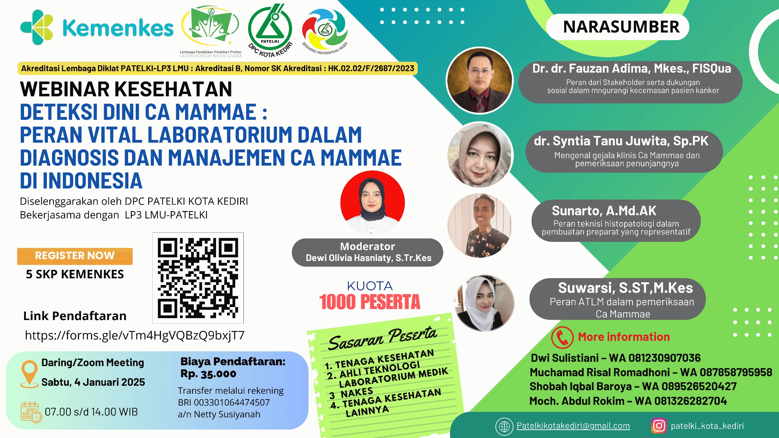 Webinar Deteksi Dini Ca Mammae Peran Vital Laboratorium dalam Diagnosis Dan Manajemen Ca Mammae Di Indonesia_DPC PATELKI Kediri