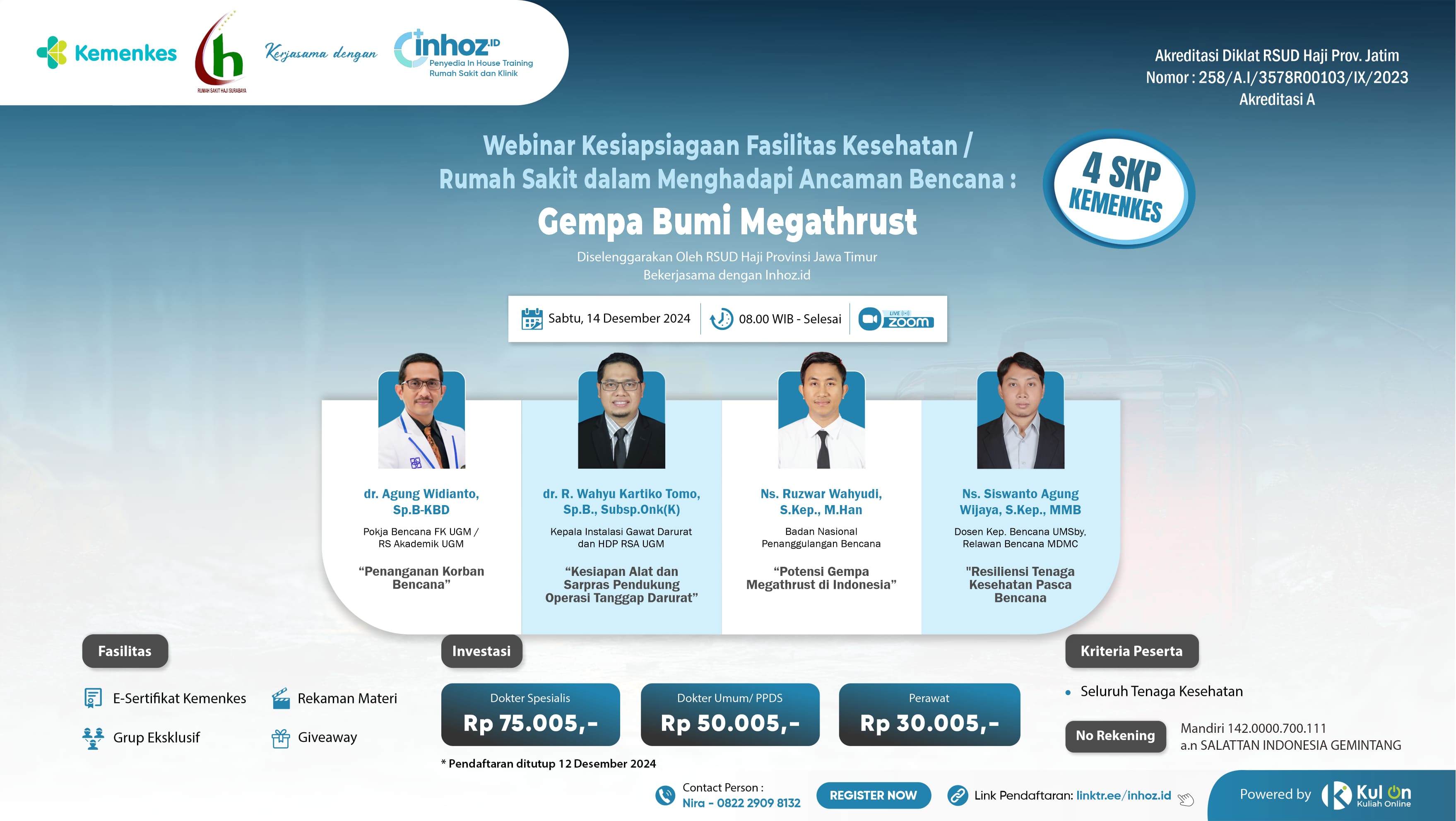 Webinar Kesiapsiagaan Fasilitas Kesehatan / Rumah Sakit dalam Menghadapi Ancaman Bencana  Gempa Bumi Megathrust