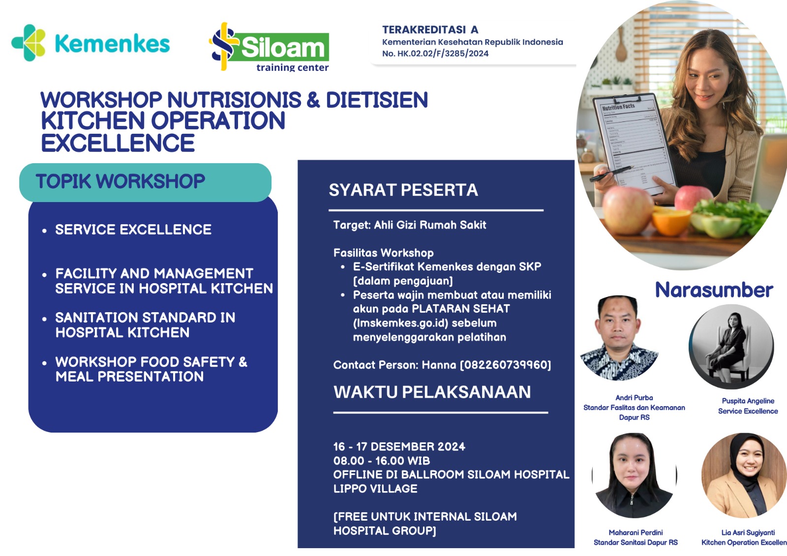 WORKSHOP NUTRISIONIS  DIETISIEN KITCHEN OPERATION EXCELLENCE