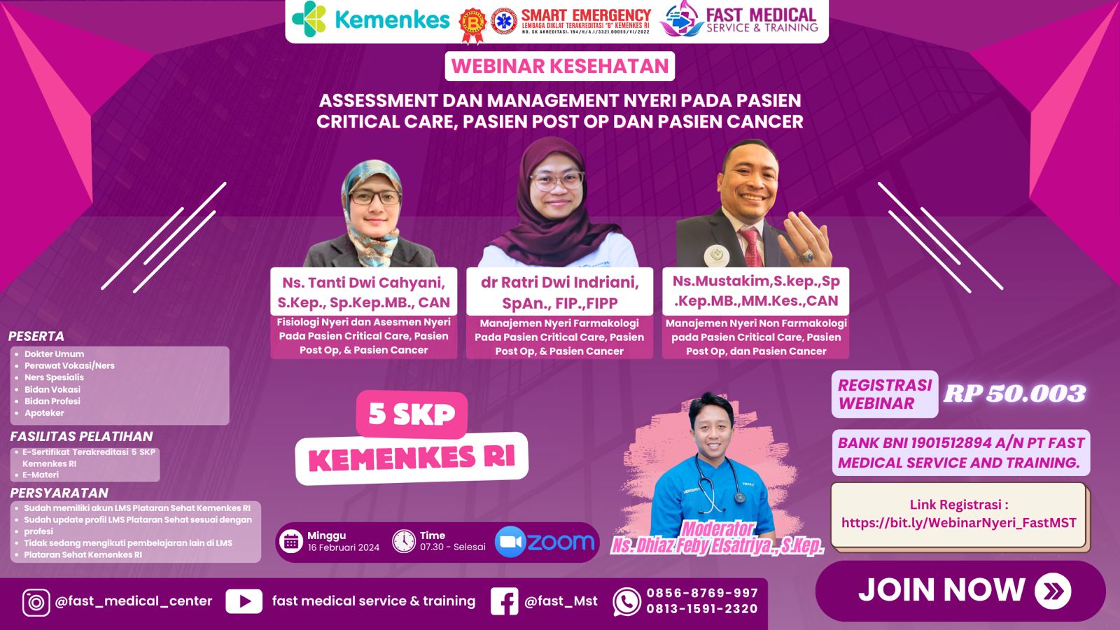 330225 WEBINAR ASSESSMENT DAN MANAGEMENT NYERI PADA PASIEN CRITICAL CARE, PASIEN POST OP DAN PASIEN CANCER