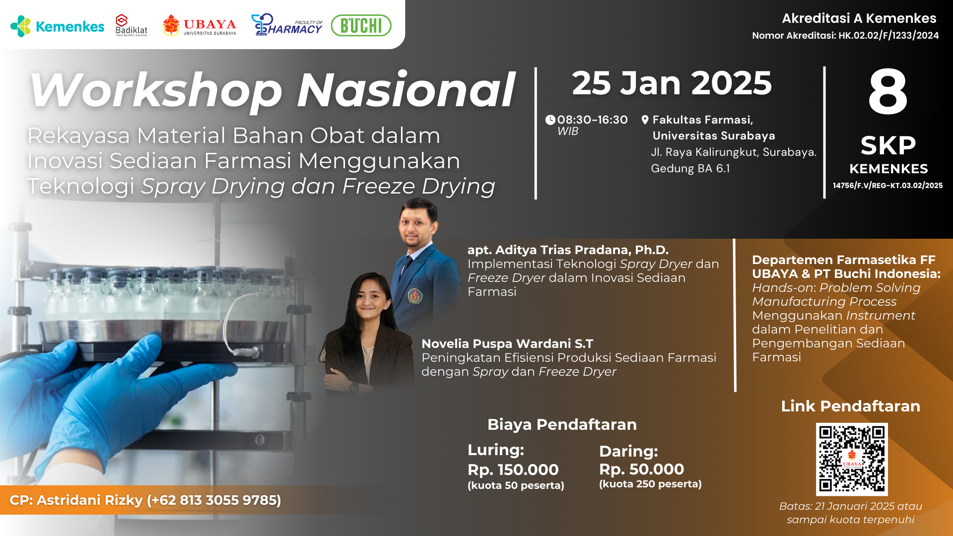 Workshop Nasional Rekayasa Material Bahan Obat dalam Inovasi Sediaan Farmasi Menggunakan Teknologi Spray Drying dan Freeze Drying