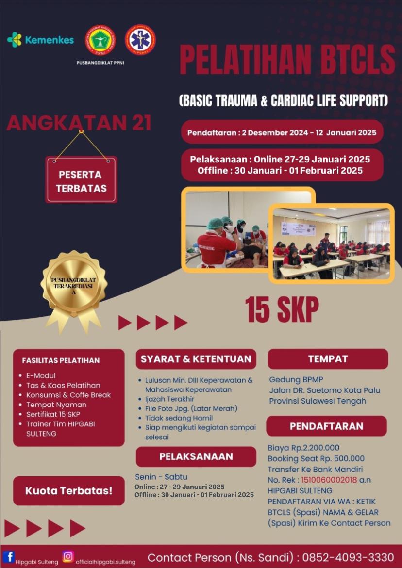 18397-Pelatihan Basic Trauma Cardiac Life Support (BTCLS) Kelas B di Gedung BPMP Provinsi Sulawesi Tengah