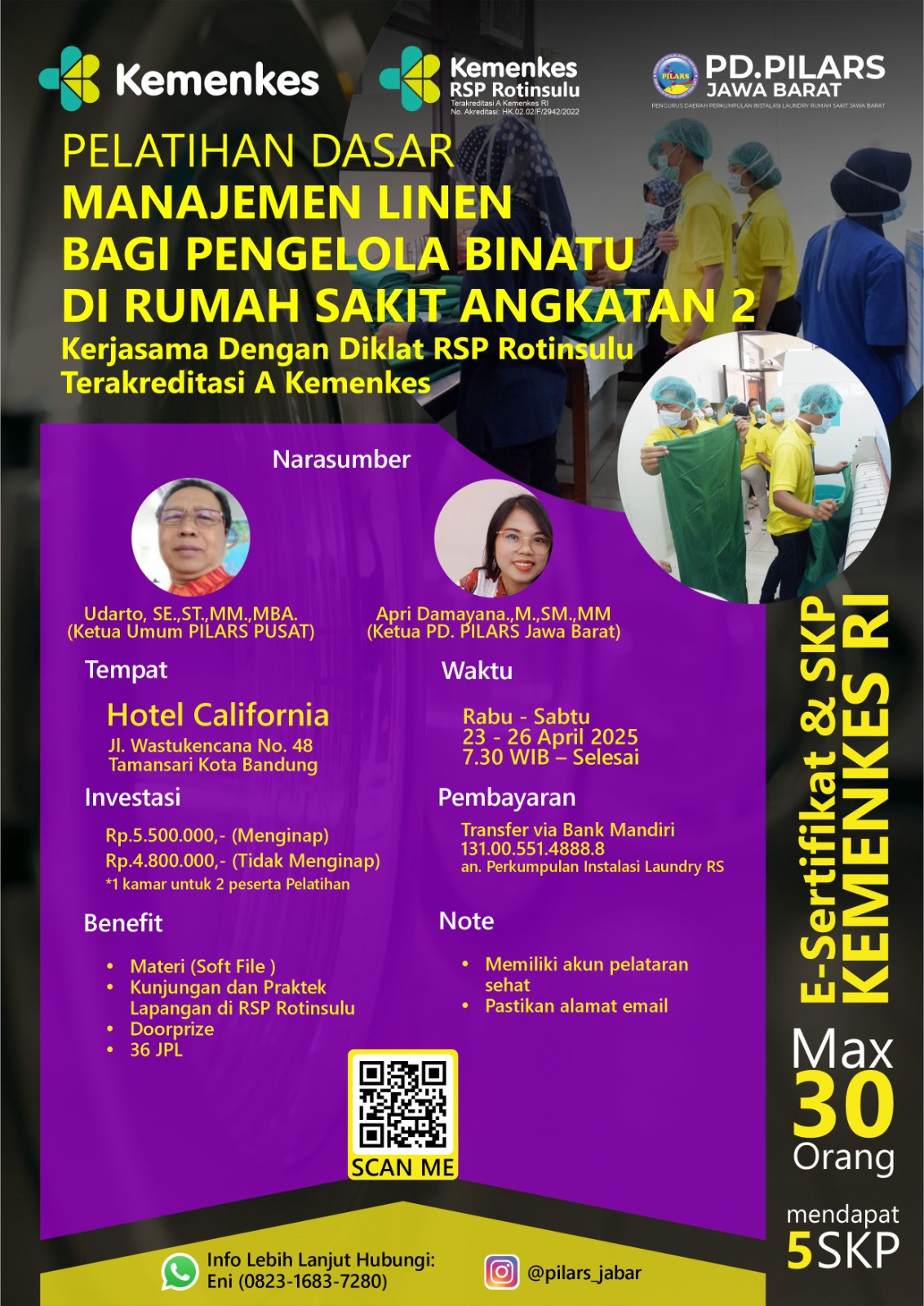 Pelatihan Manajemen Linen Rumah Sakit Bagi Pengelola Binatu di Rumah Sakit Kerjasama Antara RS Paru Dr. H. A. Rotinsulu Bandung dengan PILARS Jawa Barat