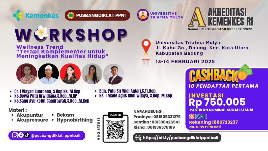 15293-Workshop Wellness Trend Terapi Komplementer untuk Meningkatakan Kualitas Hidup di Universitas Triatma Mulya, Jalan Kubu Gunung,  Tegal Jaya, Dalung, Kuta Utara, Badung, Bali