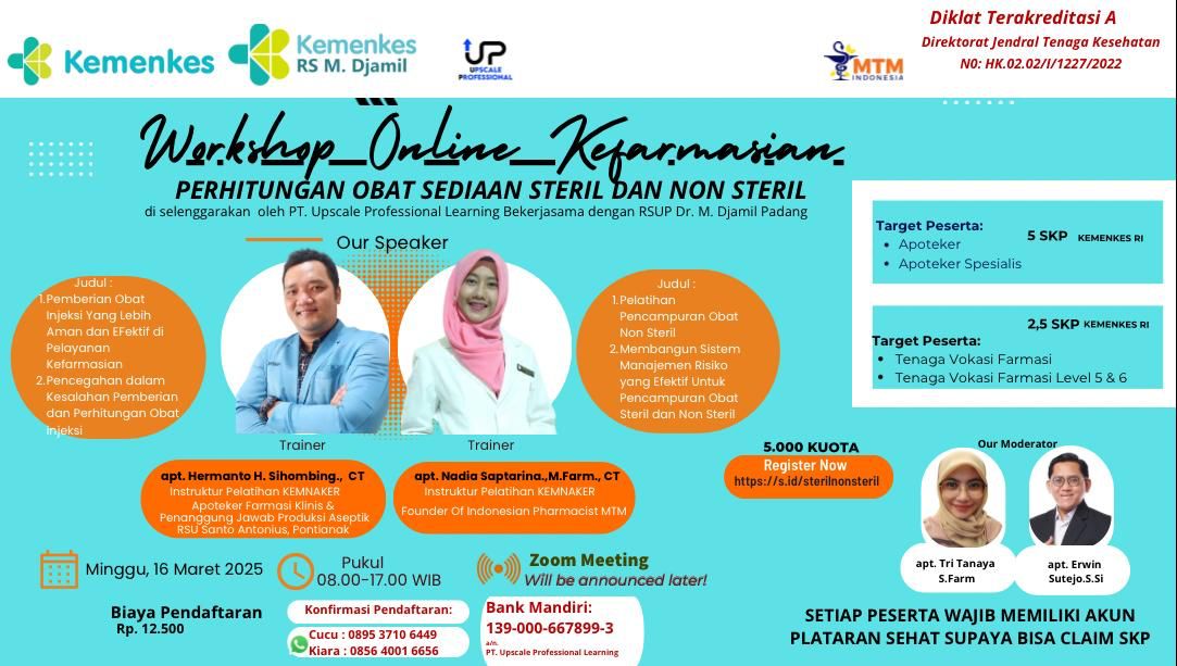 WORKSHOP ONLINE  “Perhitungan Obat Sediaan Steril Dan Non Steril Angkatan 1