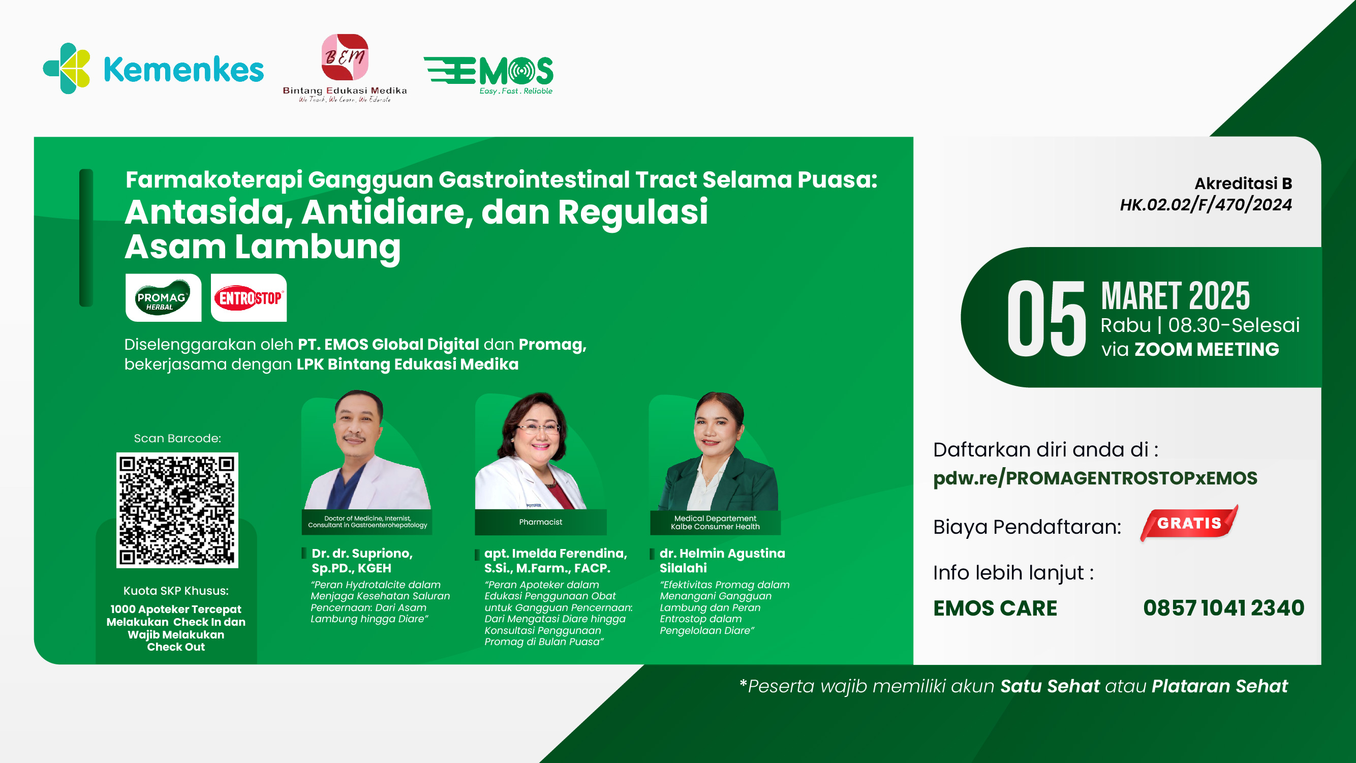 WEBINAR FARMAKOTERAPI GANGGUAN GASTROINTESTINAL TRACT SELAMA PUASA : ANTASIDA, ANTIDIARE, DAN REGULASI ASAM LAMBUNG Angkatan 1