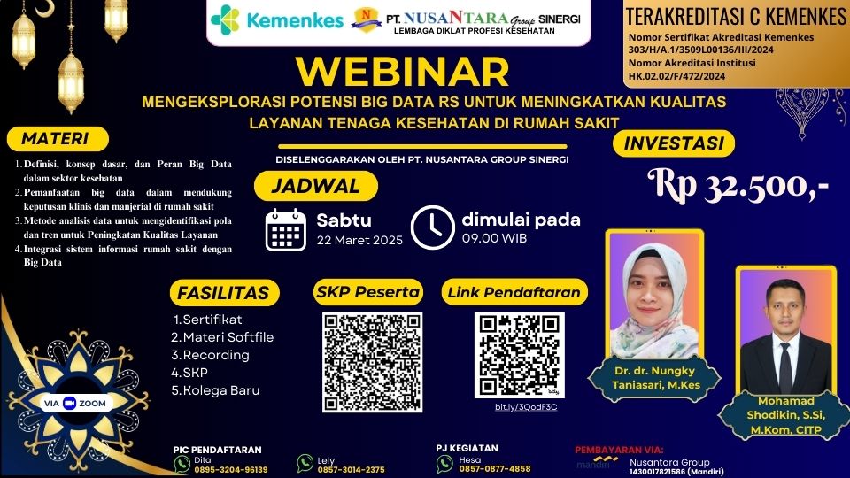 Webinar Mengeksplorasi Potensi Big Data Rumah Sakit Untuk Meningkatkan Kualitas Layanan Tenaga Kesehatan  di Rumah Sakit Angkatan 1