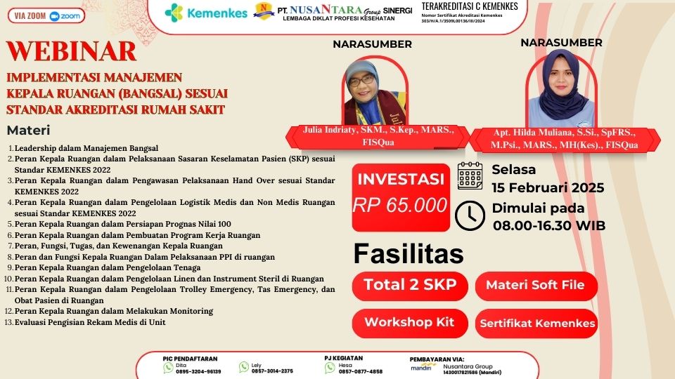Webinar Implementasi Manajemen Kepala Ruangan (Bangsal) Sesuai Standar Akreditasi Rumah Sakit
