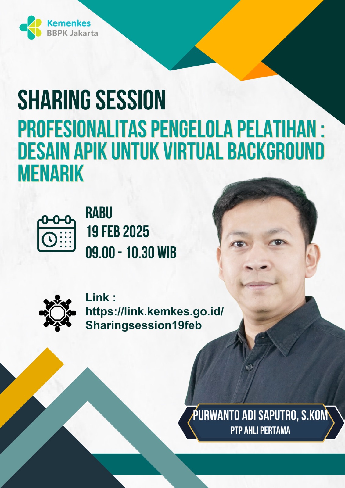 Sharing Session Profesionalitas Pengelola Pelatihan Desain Apik untuk Virtual Background Menarik 
